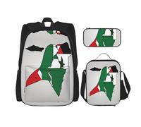 LimPac Map02 - Elegante zaino da viaggio con bandiera della Palestina, portapranzo, set di astuccio, carino, resistente all'acqua, durevole, leggero, nero, taglia unica, colore nero, Nero , Taglia