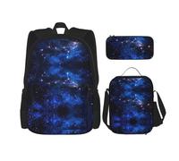 LimPac Set con zaino con stampa di galassia notturna, zaino portapranzo e astuccio per matite, per viaggi universitari casual, nero, Taglia unica