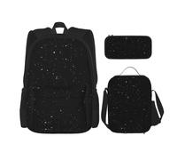 LimPac Set con zaino nero con stampa glitterata, borsa portapranzo e astuccio per matite, per viaggi universitari casual, nero, Taglia unica