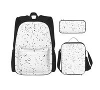 LimPac Set con zaino nero e bianco con stampa a pois, zaino portapranzo e astuccio per matite, per viaggi universitari casual, nero, Taglia unica