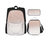 LimPac Set di zainetto con stampa glitterata, borsa portapranzo e astuccio combinato, per viaggi universitari casual, nero, Taglia unica