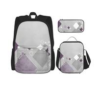 LimPac Set di zaini colorati con stampa di quadrati diversi, portapranzo e astuccio per matite combinate per viaggi universitari casual, nero, Taglia unica