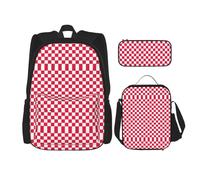 LimPac Set di zaino con stampa a quadri bianchi a scacchi, con zaino, portapranzo e astuccio per matite, per viaggi universitari casual, nero, Taglia unica