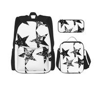 LimPac Set di zaino con stampa a stelle, zaino portapranzo e astuccio per matite combinate per viaggi universitari casual, nero, Taglia unica