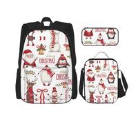 LimPac Set di zaino con stampa natalizia di Babbo Natale, zaino portapranzo e astuccio combinato, per viaggi universitari casual, nero, Taglia unica