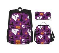 LimPac Set di zaino viola con stampa horror di Halloween, zaino portapranzo e astuccio per matite, per viaggi casual universitari, nero, Taglia unica