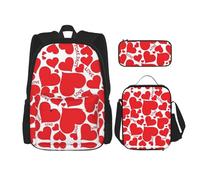 LimPac Set zaino con stampa a cuore, zaino portapranzo e astuccio per matite, per viaggi casual universitari, nero, Taglia unica