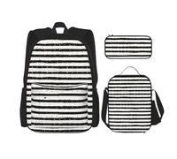 LimPac Set zaino con stampa a righe color inchiostro e oro, con zaino, portapranzo e astuccio per matite, per viaggi universitari casual, nero, Taglia unica