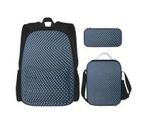 LimPac Set zaino con stampa astratta, borsa portapranzo e astuccio combinato, per viaggi universitari casual, nero, Taglia unica