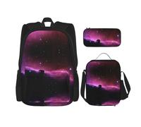LimPac Set zaino con stampa cielo stellato scuro, zaino portapranzo e astuccio combinato, per viaggi universitari casual, nero, Taglia unica