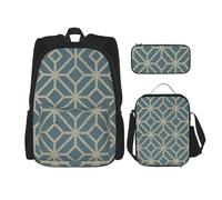 LimPac Set zaino con stampa color corallo, zaino portapranzo e astuccio per matite, per viaggi universitari casual, nero, Taglia unica