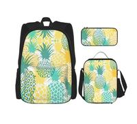 LimPac Set zaino con stampa di ananas tropicale, zaino portapranzo e astuccio per matite, per viaggi universitari casual, nero, Taglia unica