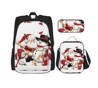 LimPac Set zaino con stampa di Babbo Natale, zaino portapranzo e astuccio combinato, per viaggi universitari casual, nero, Taglia unica