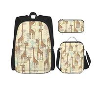 LimPac Set zaino con stampa di giraffe disegnate a mano, zaino portapranzo e astuccio combinato per viaggi universitari casual, nero, Taglia unica