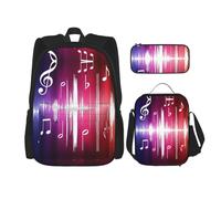 LimPac Set zaino con stampa di note musicali, zaino portapranzo e astuccio combinato, per viaggi universitari casual, nero, Taglia unica