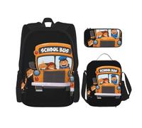 LimPac Set zaino con stampa di scuolabus, zaino portapranzo e astuccio combinato, per viaggi universitari casual, nero, Taglia unica
