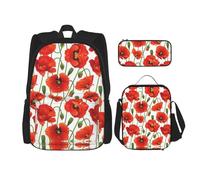 LimPac Set zaino con stampa floreale, zaino portapranzo e astuccio combinato, per viaggi universitari casual, nero, Taglia unica