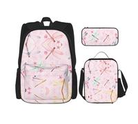 LimPac Set zaino con stampa libellula dipinta a mano, zaino portapranzo e astuccio combinato per viaggi universitari casual, nero, Taglia unica