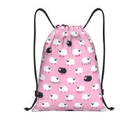 Limpac Zaino leggero con stampa di pecore bianche su sfondo rosso, versatile, con coulisse, borsa da palestra, negozio di sport per viaggi e fitness, Nero , S
