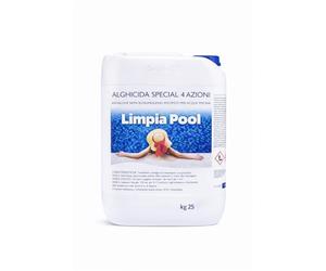 Limpia Pool Antialghe Piscina 25 kg Sistemico Microincapsulato | Non Schiumogeno Termoresistente | Azzurrante Schiarente Fungicida per Tutti i Filtri, SPA e Idromassaggio