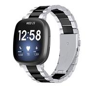 Limque Cinturino in acciaio inossidabile compatibile con Fitbit Versa 4, Fitbit Sense 2, Fitbit Versa 3, Fitbit Sense, cinturino regolabile in metallo, ricambio per donne e uomini (nero argento)