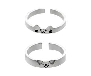 Limtula 2 anelli regolabili per gatti e cani, stile cartone animato, per donne, misura regolabile, anelli di amicizia, gioielli di fidanzamento alla moda, gatti e cani carini