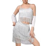 Limtula 3 Elegante gonna da ballo in tessuto altamente elasticizzato con nappe decorative Abbigliamento da festa con frange fluenti Costume da ballo con frange