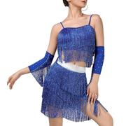Limtula 3 Elegante gonna da ballo in tessuto altamente elasticizzato con nappe decorative Abbigliamento da festa con frange fluenti Costume da ballo con frange