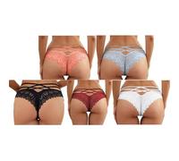 Limtula 5 Pezzi Pieno Fiore Pizzo Mutandine Brasiliane Per Le Donne Non Mostra Vita Medio Ascesa Biancheria Intima Croci Cinghia Posteriore Hipsters Slip Biancheria Intim, Crimine bianco e nero