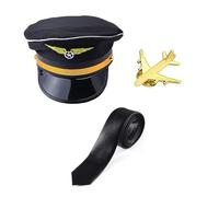 Limtula Accessorio per cosplay da capitano della compagnia aerea con cappello uniforme spalline cravatta cravatta assistente di volo costume per uomo donna Halloween abito a tema aviazione