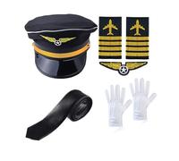 Limtula Accessorio per cosplay da capitano della compagnia aerea con cappello uniforme spalline cravatta cravatta assistente di volo costume per uomo donna Halloween abito a tema aviazione