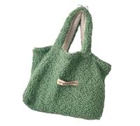 Limtula Borsa a mano doppia parteggiata alla moda in lana d'agnello imitazione per autunno inverno con grande capacità e morbida peluche progetta borsa calda, Verde e bianco., One Size
