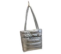 Limtula Borsa da donna alla moda di grande capacità, in morbido cotone trapuntato, imbottita, borsa a tracolla per tutti i giorni, borsa a tracolla di grande capacità, Argento