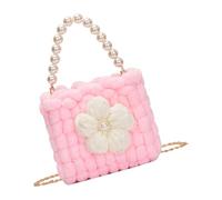 Limtula Borsa in filato all ' uncinetto con catena in metallo Comoda borsa a tracolla a tracolla Pratica borsa da casual per donna Borsa da lavoro con fiori a sbuffo