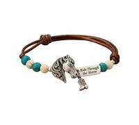 Limtula Bracciale alla unisex fatto a mano in corda decorato con turchese e ciondolo a forma cavallo Bracciale con perline regolabile con catena a corda regolabile