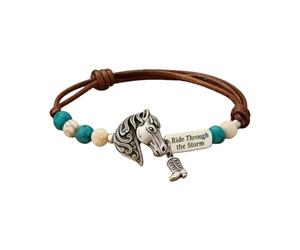Limtula Bracciale alla unisex fatto a mano in corda decorato con turchese e ciondolo a forma cavallo Bracciale con perline regolabile con catena a corda regolabile