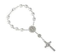 Limtula Bracciale Rosario Decina con Croce in Perle Vetro, Silver