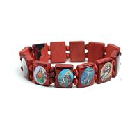 Limtula Bracciale rosario in legno Perline colorate elastiche Bracciale cattolico Bracciale devozione religiosa Catena da polso per donna Uomo Rosario per uomo