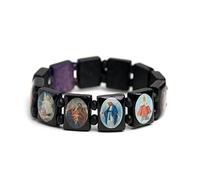 Limtula Bracciale rosario in legno Perline colorate elastiche Bracciale cattolico Bracciale devozione religiosa Catena da polso per donna Uomo Rosario per uomo