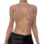 Limtula Canotte alla multistrato con perle collo e canotta per gioielli per corpo da donna, catena pettorale, reggiseno a canotta per eventi, gioielli per corpo da donna