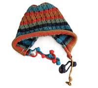 Limtula Cappello peruviano con orecchie paraorecchie cappelli da sci cappelli da neve carino lavorato a maglia Pom Pom Skull Cap per donne ragazze regali cappello all'uncinetto, Blu rosso, Taglia