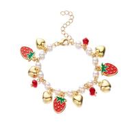 Limtula Ciondolo regolabile con fragola e ciliegie cuore e perle perline decorazione per donne abbigliamento casual fragola, as shown, lega metall