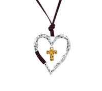 Limtula Collana in cordoncino con ciondolo sospeso color oro e cuore | Cuore color argento e ciondolo sospeso color oro, collegamento pendente un cordone scuro, regali