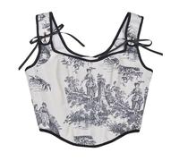 Limtula Corsetto da donna a lisca di pesce, canotta elasticizzata regolabile con cravatta posteriore con ricamo floreale, bustino per modellare il corpo, corsetto vintage, Nero , L