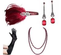 Limtula Costume da flapper anni ' 20 Donna GreatGatsby Copricapo Guanti raso Orecchini Collana Set accessori per feste fine anno Set accessori vintage Festa in costume per ragazza