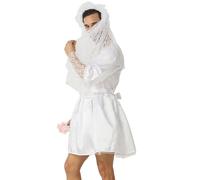 Limtula Costume da sposa da uomo Drag Queens costume divertente commedia abiti velo da sposa bianco abito da sposa con cintura per uomo