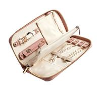 Limtula Custodia organizer portatile per gioielli con cerniera avvolgente | Esterno della custodia in tessuto, aree dedicate gioielli, linguette per collane e contenitore elastico