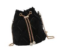 Limtula Elegante borsa a secchiello in tessuto jeans con nappe per donna Borsa a tracolla in regolabile con tracolla a catena con chiusura a coulisse Borsa a secchiello per jeans