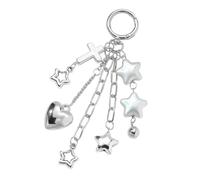 Limtula Elegante portachiavi a forma di cuore con ciondolo a forma di borsetta per la scuola, ciondolo per telefono, elegante ornamento a forma di stella anni 2000, argento