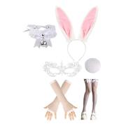 Limtula Orecchie coniglio Fascia per capelli Colletto Papillon Polsini coniglietto per Halloween Cosplay Party Coniglietti pasquali Set costumi per donne Accessori per costumi da donna